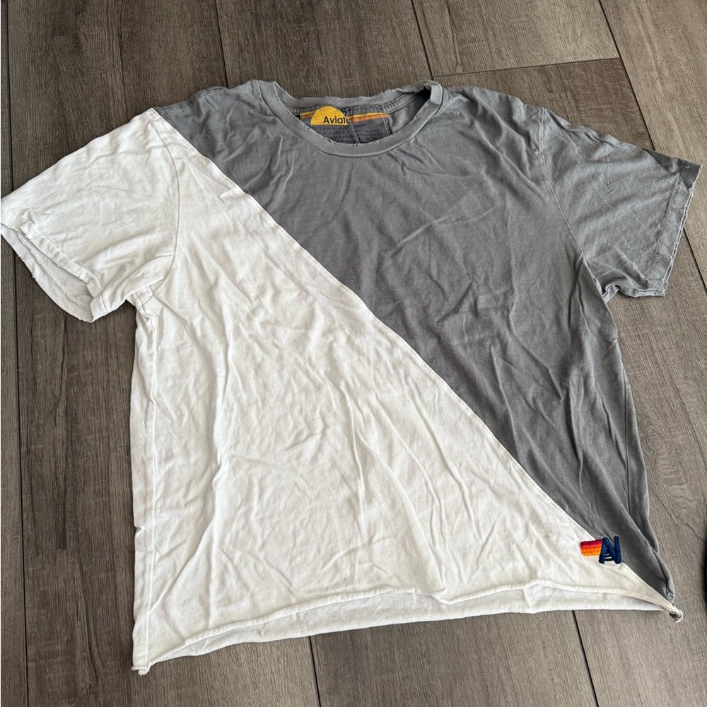 Aviator Nation Gray and White Short Sleeve Tee